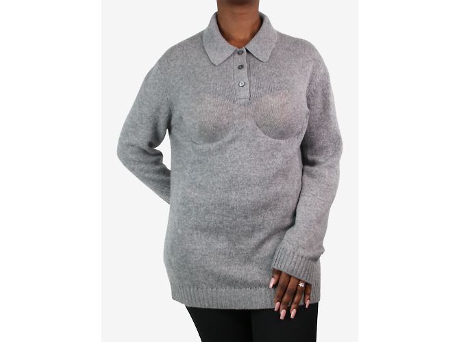 Prada Pull polo en cachemire gris - taille M - vue 3