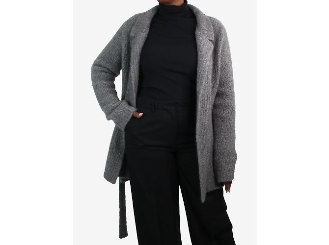 Gabriela Hearst Grauer Kaschmir-Cardigan mit Gürtel – Größe L - view 3