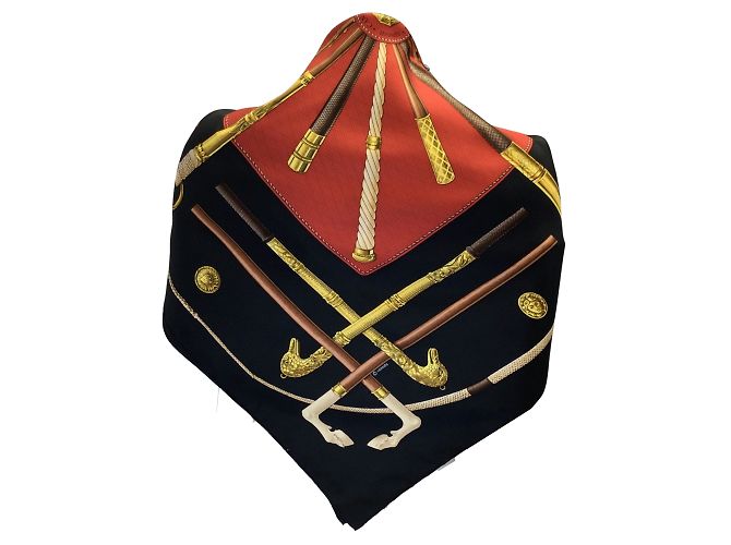 Hermès Hermes rosso / Sciarpa in twill di seta quadrata nera Multi Cannes et Pommeaux Multicolore - vista 3