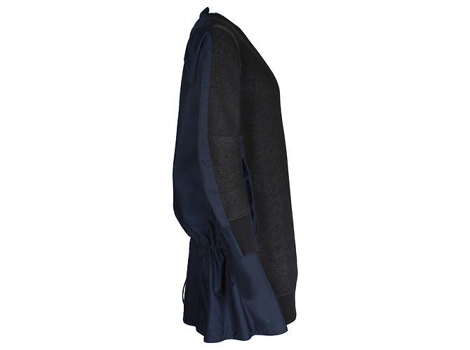 Vestido jersey Sacai con espalda de popelina de algodón negro y azul marino - vista 2