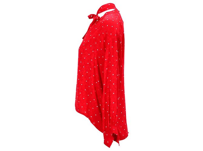 Maje Polka Dot Bow Shirt aus roter Viskose - Ansicht 2