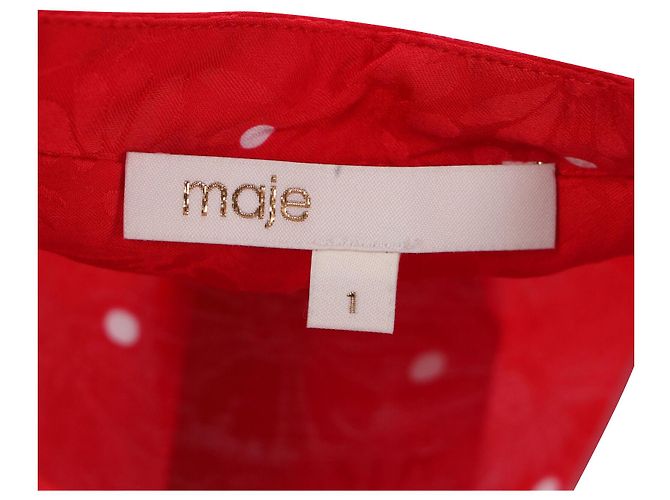 Maje Polka Dot Bow Shirt aus roter Viskose - Ansicht 4