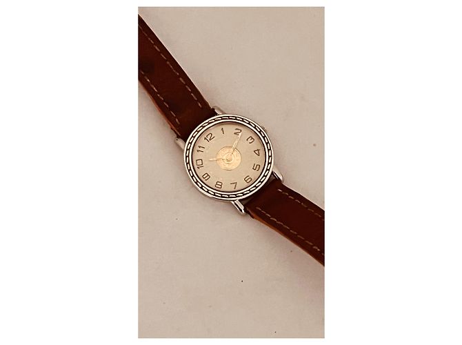Relógio Hermès Sellier Aço e Ouro Cor Creme Fora de branco - vista 3