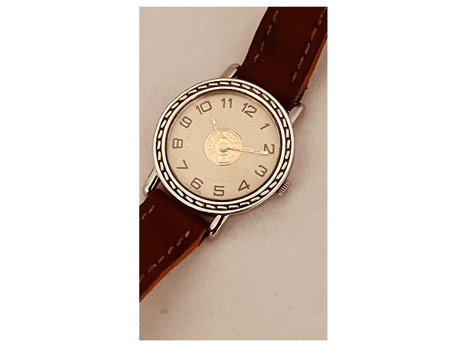 Relógio Hermès Sellier Aço e Ouro Cor Creme Fora de branco - vista 4