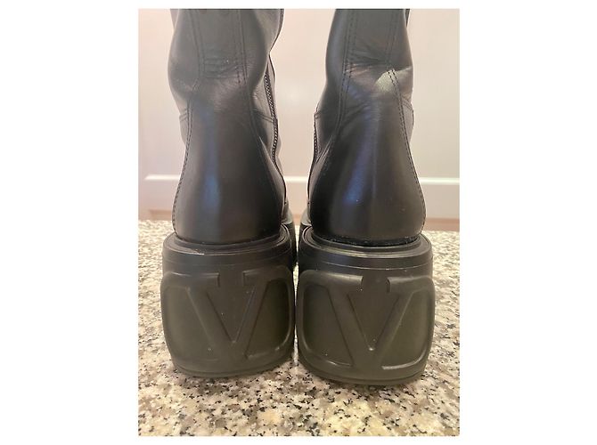 Valentino VLogo Lederstiefel mit Keilsohle schwarz - Ansicht 2