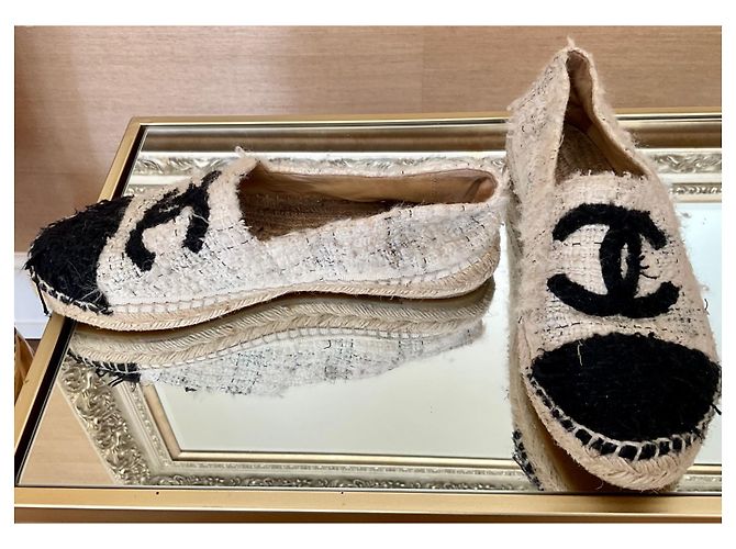 Espadrillas Chanel Tweed CC Nere Beige Nero - vista 2