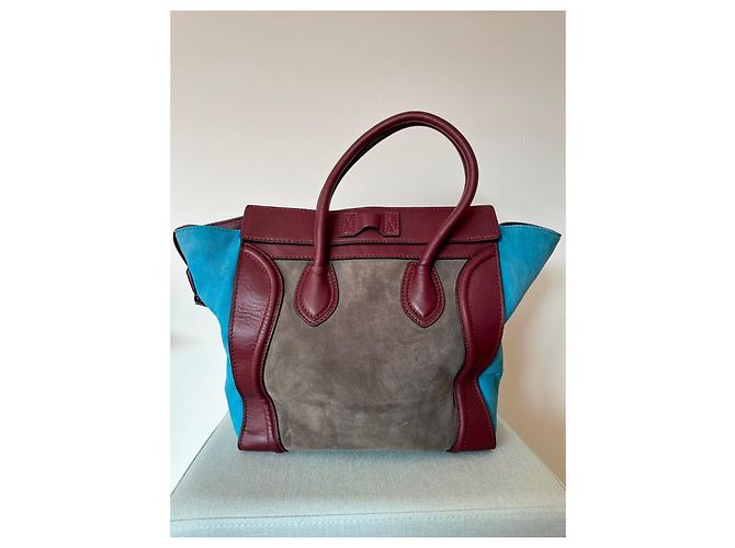 Luggage Trolley Céline in pelle bordeaux e camoscio turchese e ocra Beige Bordò - vista 2