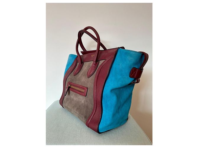 Luggage Trolley Céline in pelle bordeaux e camoscio turchese e ocra Beige Bordò - vista 3