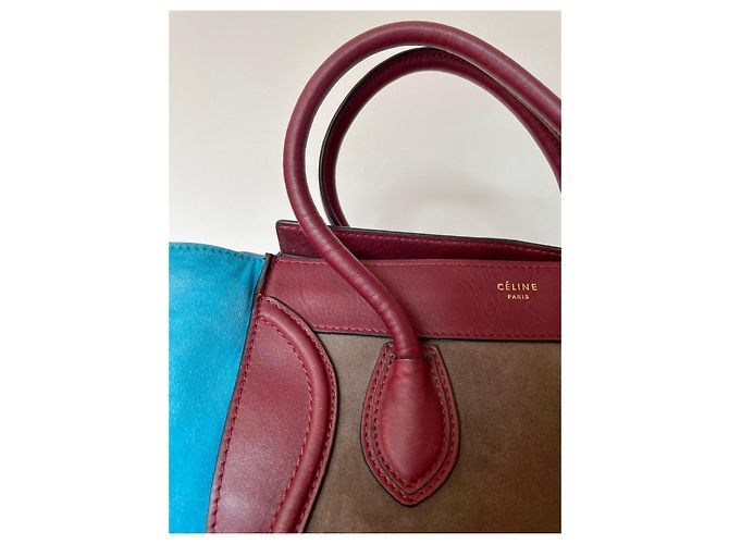 Luggage Trolley Céline in pelle bordeaux e camoscio turchese e ocra Beige Bordò - vista 4