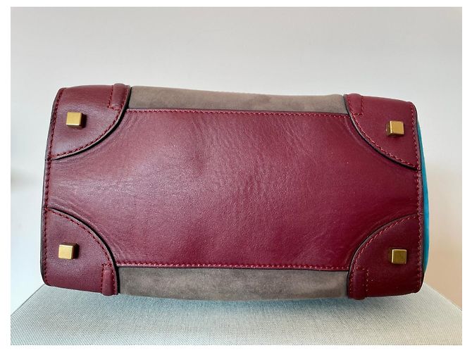 Luggage Trolley Céline in pelle bordeaux e camoscio turchese e ocra Beige Bordò - vista 5