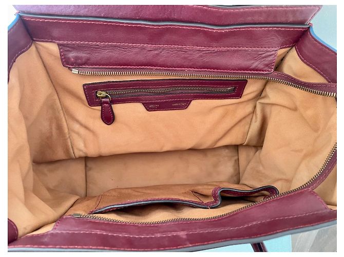 Luggage Trolley Céline in pelle bordeaux e camoscio turchese e ocra Beige Bordò - vista 7