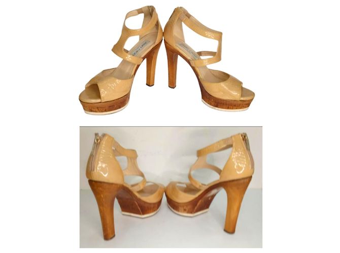 Jimmy Choo #jimmychoo #patenleather #tacchi #sandalo Marrone Beige Crudo Crema - vista 3