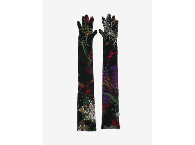 Dries Van Noten Schwarze, ellenbogenlange, geblümte Handschuhe - Ansicht 2