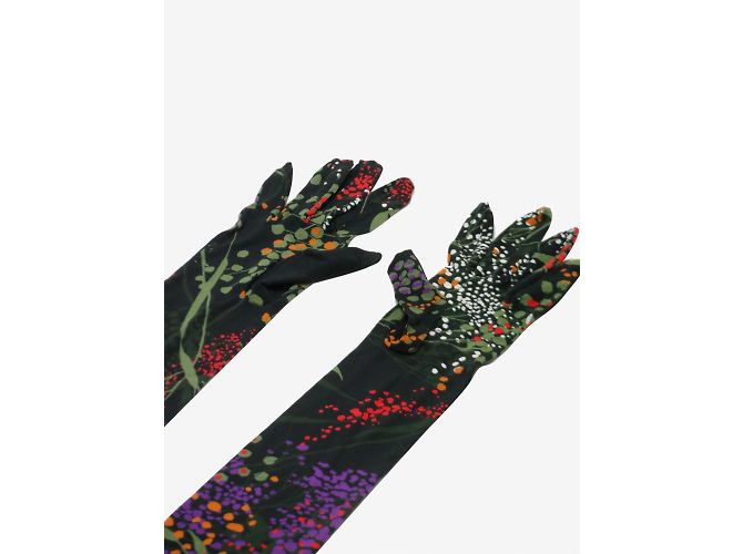 Dries Van Noten Schwarze, ellenbogenlange, geblümte Handschuhe - Ansicht 4