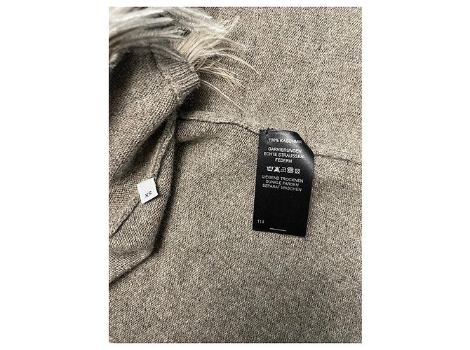 Autre Marque Statement Weste aus Kaschmir mit Straußenfedern Taupe XS Hellbraun - Ansicht 3