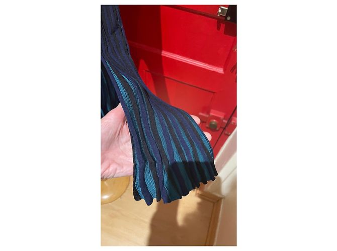 Kenzo Gestreiftes Mesh Kleid Schwarz Grün Blau Dunkelgrün Dunkelblau - Ansicht 4