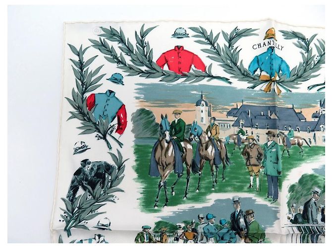 Hermès NUOVA SCIARPA HERMES GAVROCHE CHAMP DE COURS A CHANTILLY DE TAQUOY CARRE Bianco - vista 2