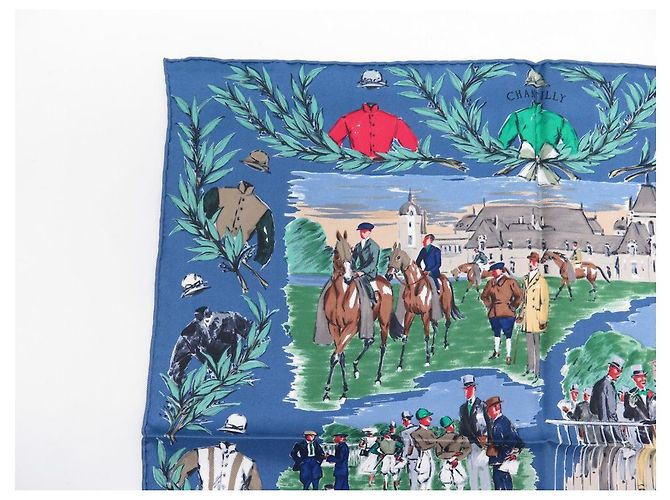 Hermès NUOVA SCIARPA HERMES GAVROCHE CHAMP DE COURS A CHANTILLY DE TAQUOY CARRE Blu - vista 2