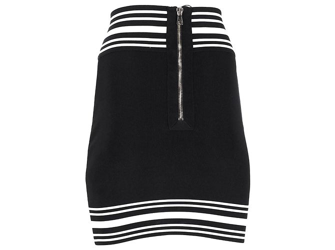 Minifalda de punto elástico a rayas Balmain en viscosa negra Negro - vista 3