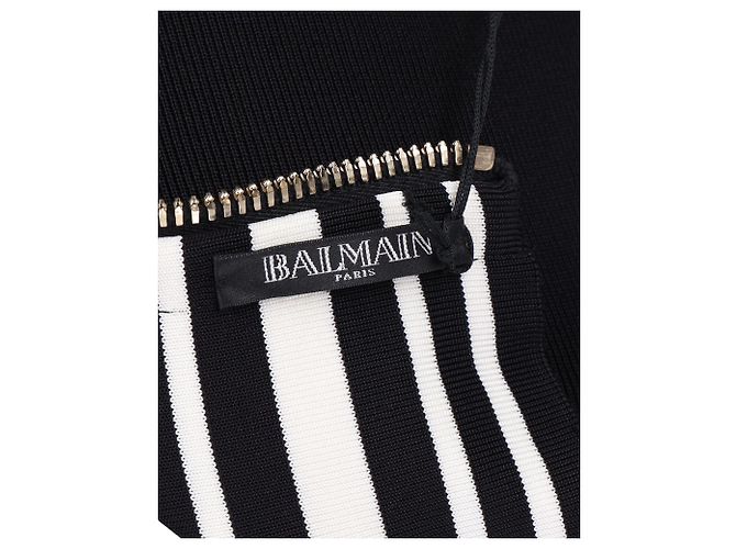 Minifalda de punto elástico a rayas Balmain en viscosa negra Negro - vista 5