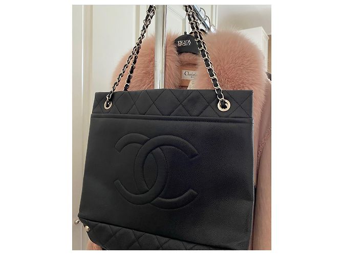 Borsa Shopper Chanel Nera in Pelle Caviar Nero - vista 3