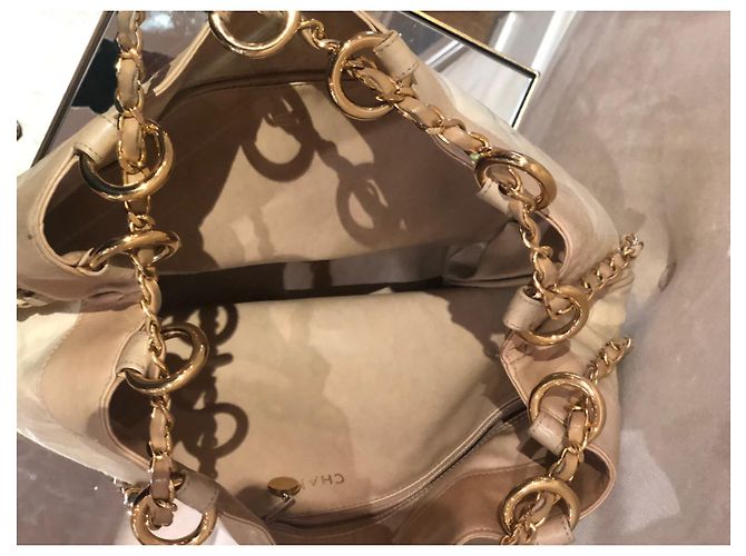 Borsa a tracolla Chanel beige in scamosciato e pelle - vista 7