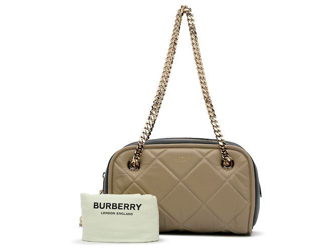 Bolsa de ombro com corrente em cubo acolchoado marrom Burberry Taupe - vista 10
