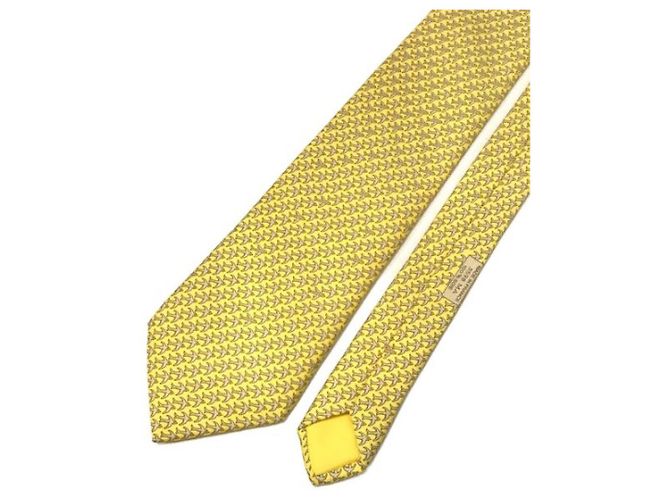 Hermès *** HERMES  allover silk tie Yellow - view 4