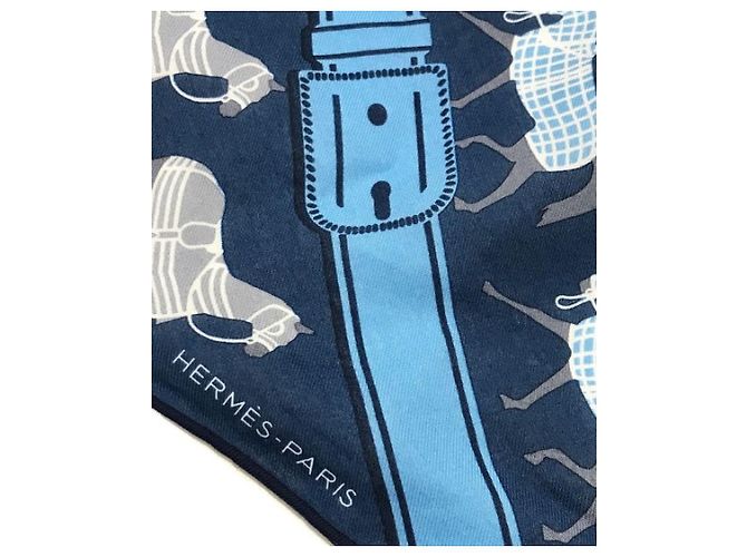 Pañuelo Hermès Losange azul marino algodón - vista 4