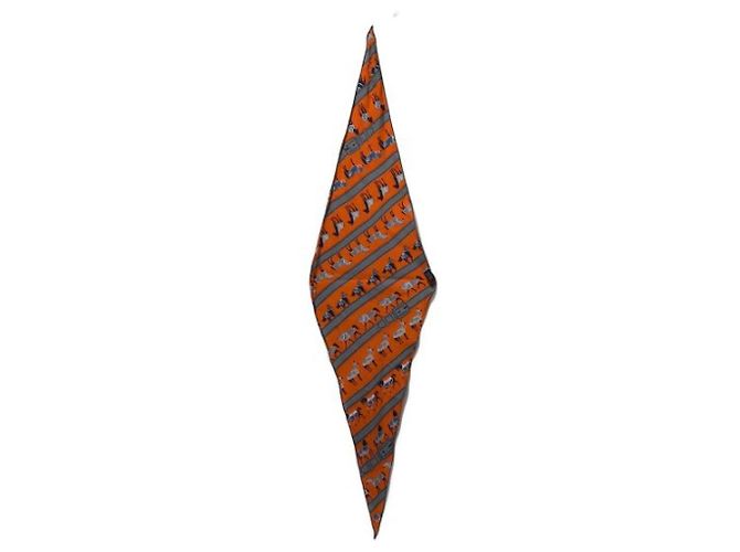 Sciarpa Hermès Losange arancione in cotone - vista 2