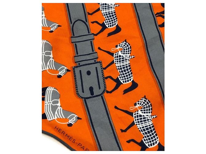 Sciarpa Hermès Losange arancione in cotone - vista 4