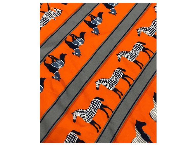 Sciarpa Hermès Losange arancione in cotone - vista 5