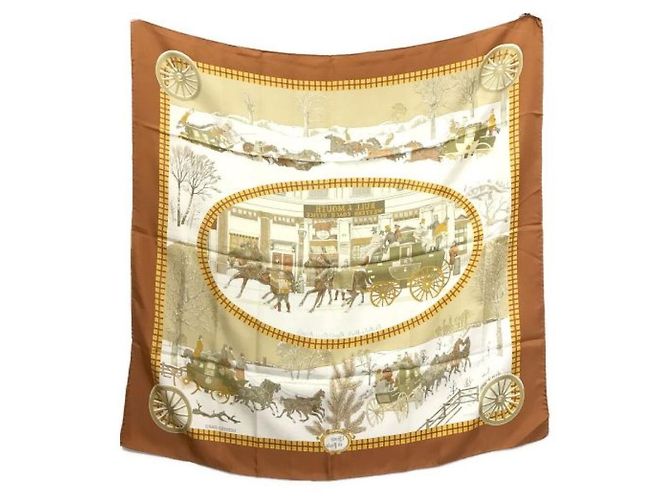 Bufanda de seda Hermès marrón Castaño - vista 3