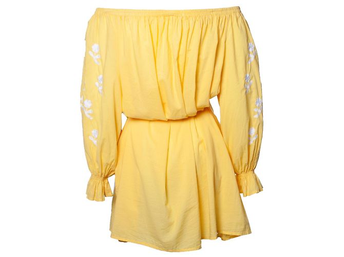 Autre Marque once de marzo, Vestido midi bordado en amarillo - vista 3