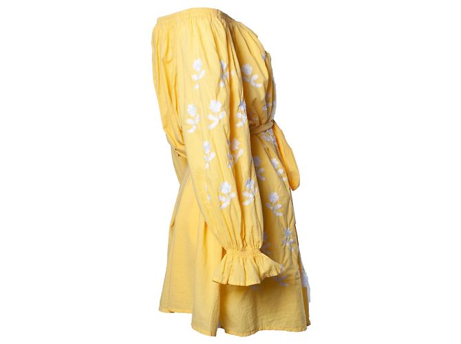 Autre Marque once de marzo, Vestido midi bordado en amarillo - vista 4