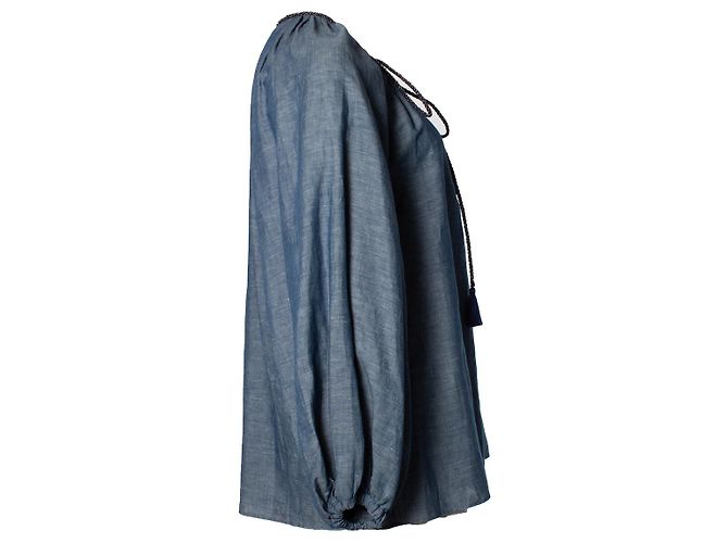 Autre Marque Feonia, camicetta blu con maniche a palloncino - vista 2