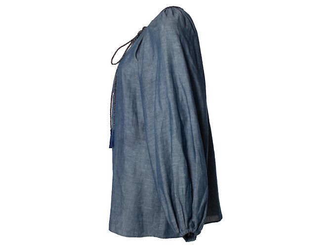 Autre Marque Feonia, camicetta blu con maniche a palloncino - vista 4