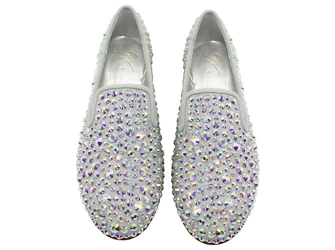 Pantofole da fumo con borchie Giuseppe Zanotti in camoscio grigio - vista 3