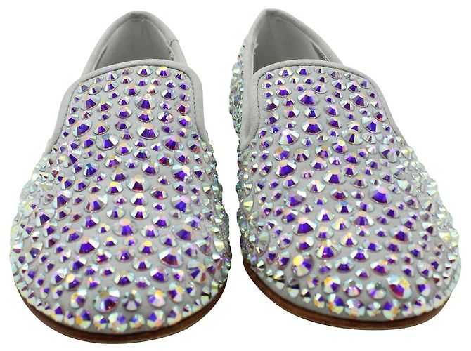 Pantofole da fumo con borchie Giuseppe Zanotti in camoscio grigio - vista 4