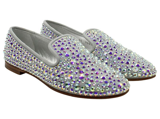 Pantofole da fumo con borchie Giuseppe Zanotti in camoscio grigio - vista 5