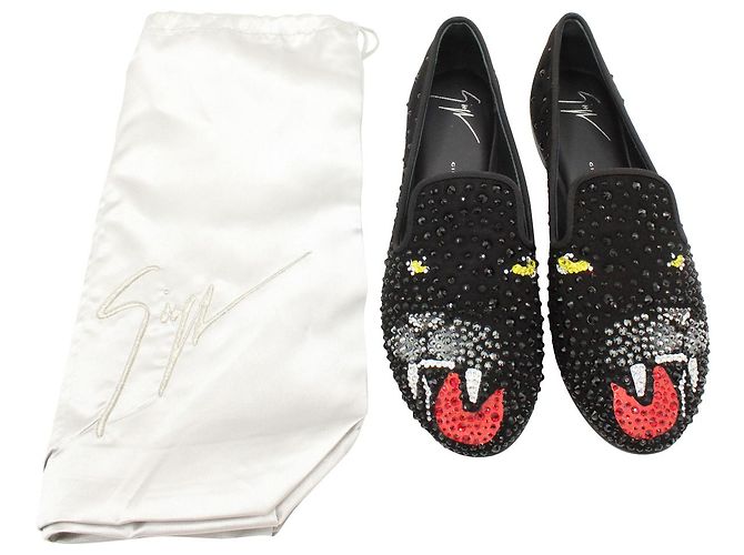 Mocassini decorati con pantera Giuseppe Zanotti in pelle scamosciata nera Nero - vista 2