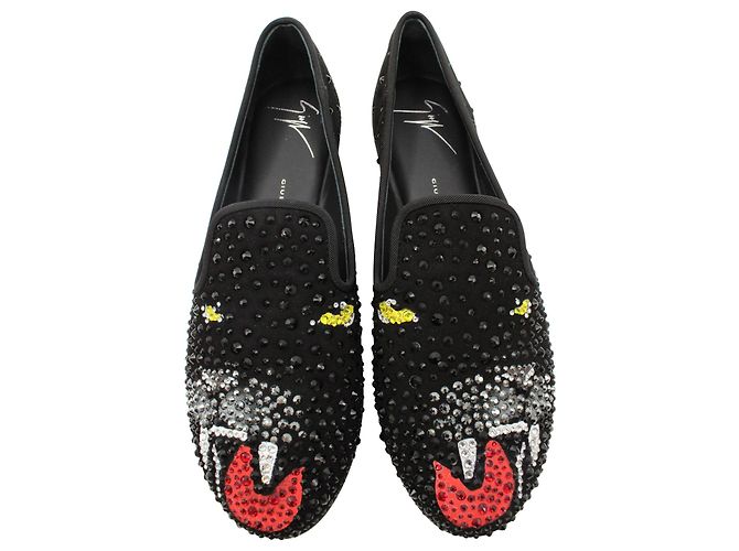 Mocassini decorati con pantera Giuseppe Zanotti in pelle scamosciata nera Nero - vista 3