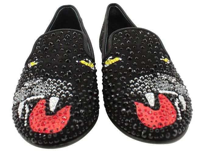 Mocassini decorati con pantera Giuseppe Zanotti in pelle scamosciata nera Nero - vista 4