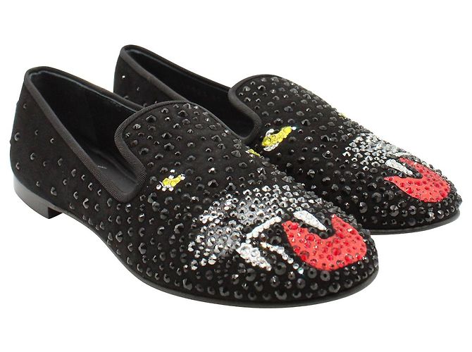Mocassini decorati con pantera Giuseppe Zanotti in pelle scamosciata nera Nero - vista 5