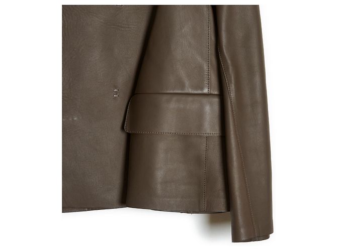 Marni Khaki Brown Crop Leather Jacket Fr38 New - view 2