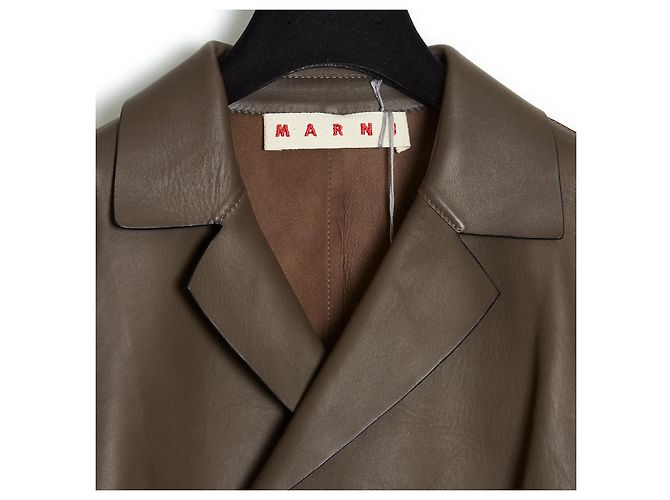Marni Khaki Brown Crop Leather Jacket Fr38 New - view 4