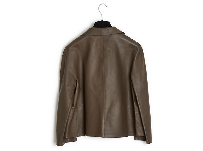 Marni Khaki Brown Crop Leather Jacket Fr38 New - view 5