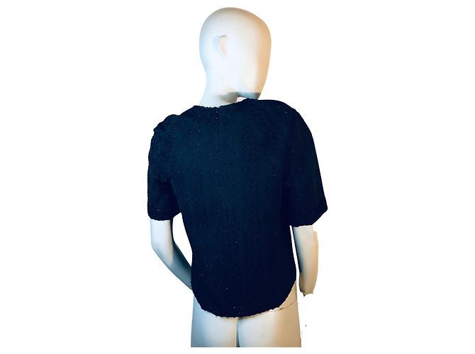 Top Maje con paillettes nero a maniche corte - vista 3