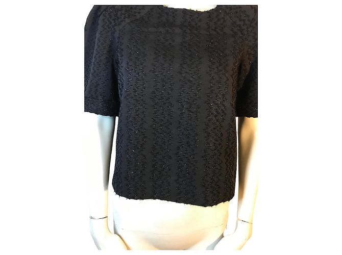 Top Maje con paillettes nero a maniche corte - vista 5