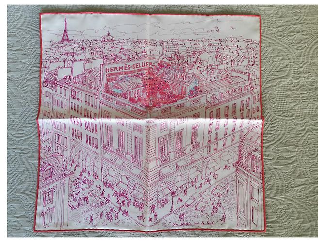 Hermès Carré Gavroche "Un Jardin sur le Toit" di Pierre Dumas Rosa Bianco sporco - vista 13